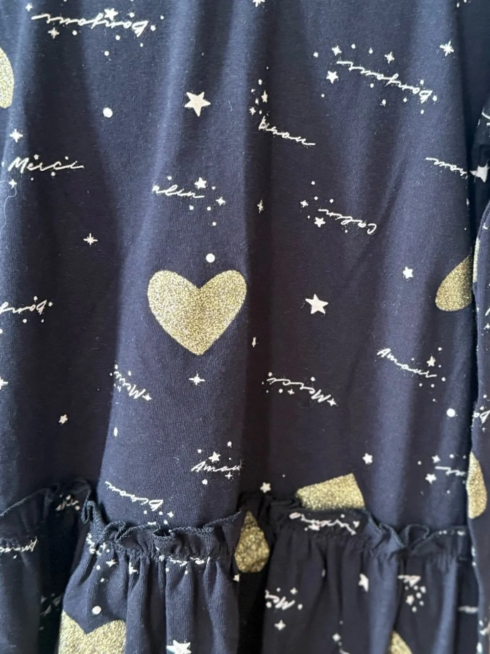 BCBGirls Navy Gold Heart Print Long Sleeve Dress Size 6/7